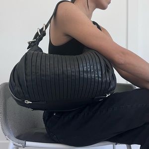 Miu Miu black leather plisse hobo bag